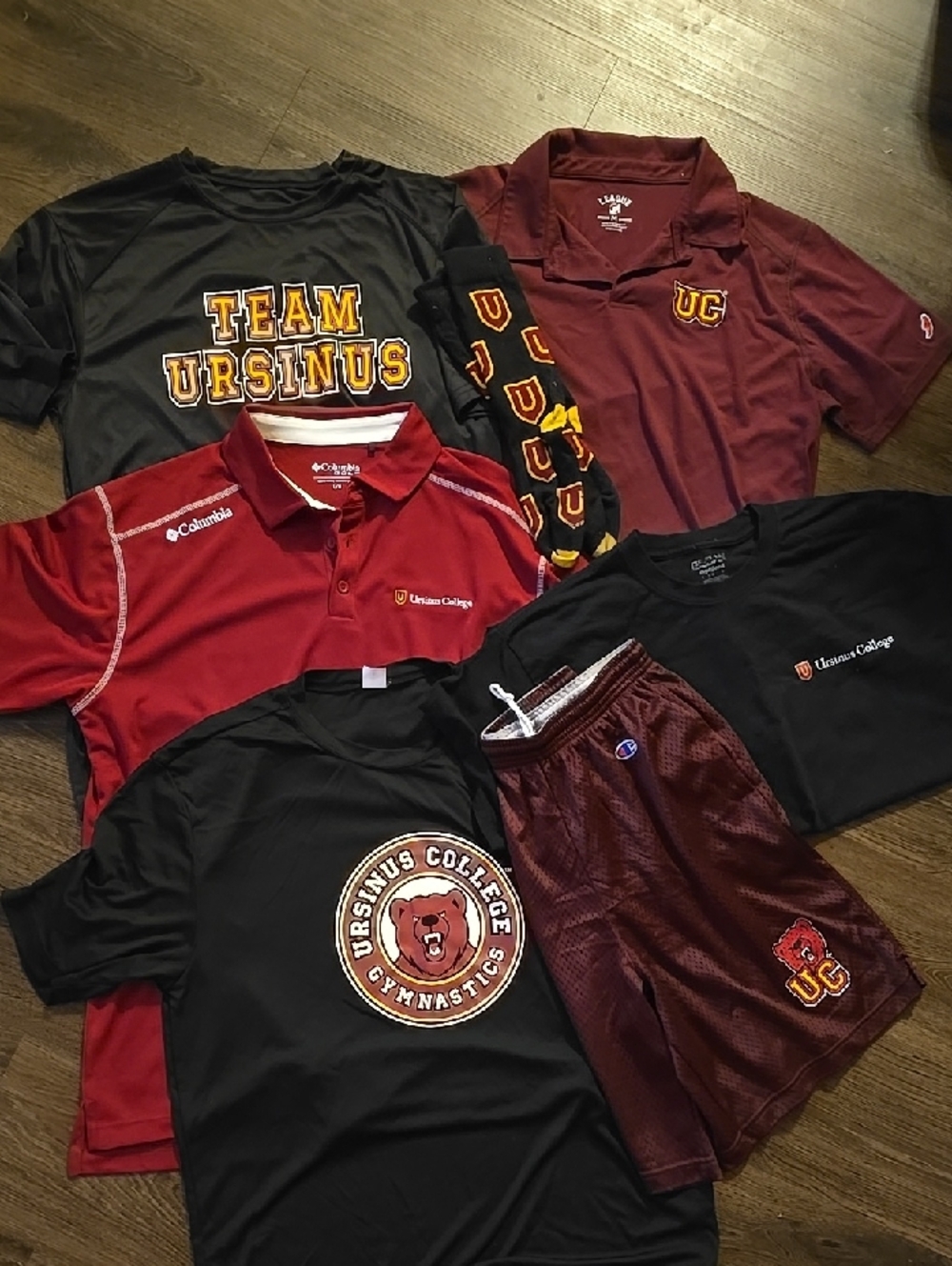 Ursinus College Gear: 2 Polos, Socks, Shorts, 2 Athletic Shirt, 1 Cotton Tee